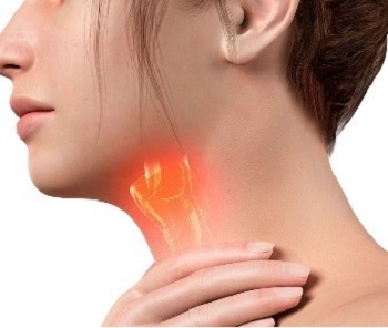 illustration of side view of woman's head and neck with throat inflamed.